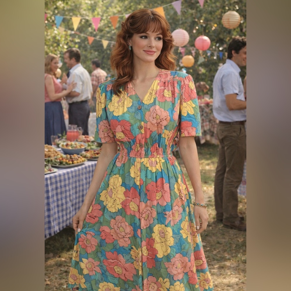 *Vintage Carol Anderson- 80’s does 40’s- Big Floral midi dress, shoulder pads